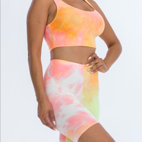 Peach Bellini Tie Dye Bike Shorts & Tank Set - Picture 3 of 5